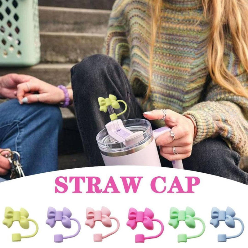 Silicone Cute Bow Straw Stopper Cover Cap Pack Of 2