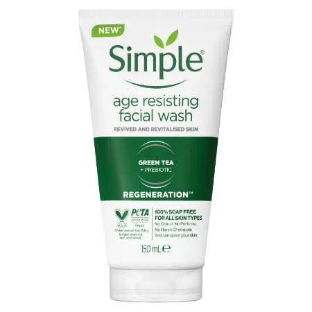 Simple Age Resisting Facial Wash Revived And Revitalised Skin Green Tea+Prebiotic Regeneration 150ml