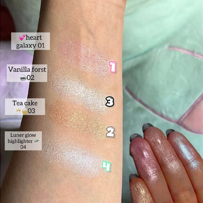Siheglan Planet Glow Highlighter Ultra Shimmer Baked Face Illuminator Galaxy Shine Finish Pack of 4