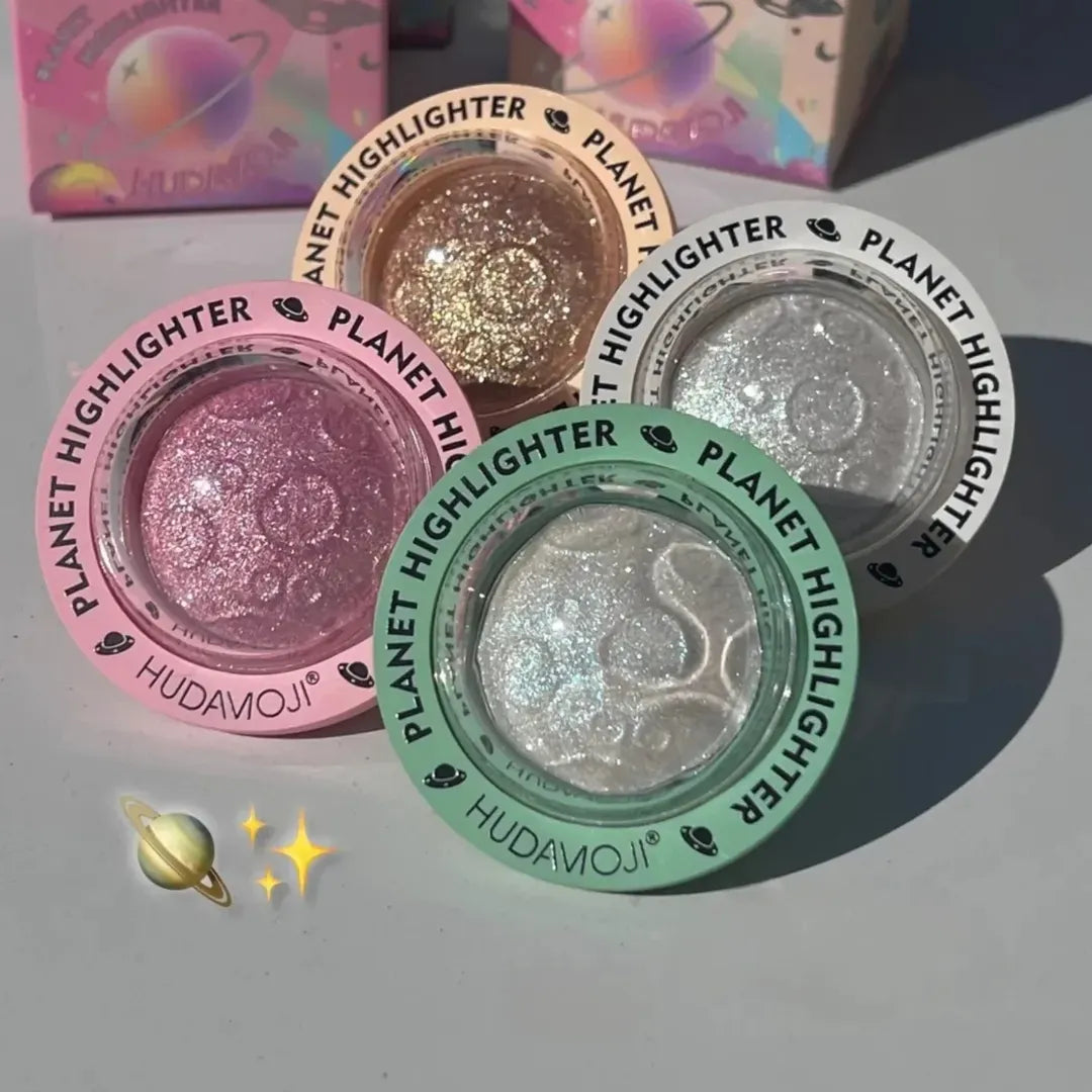 Siheglan Planet Glow Highlighter Ultra Shimmer Baked Face Illuminator Galaxy Shine Finish Pack of 4