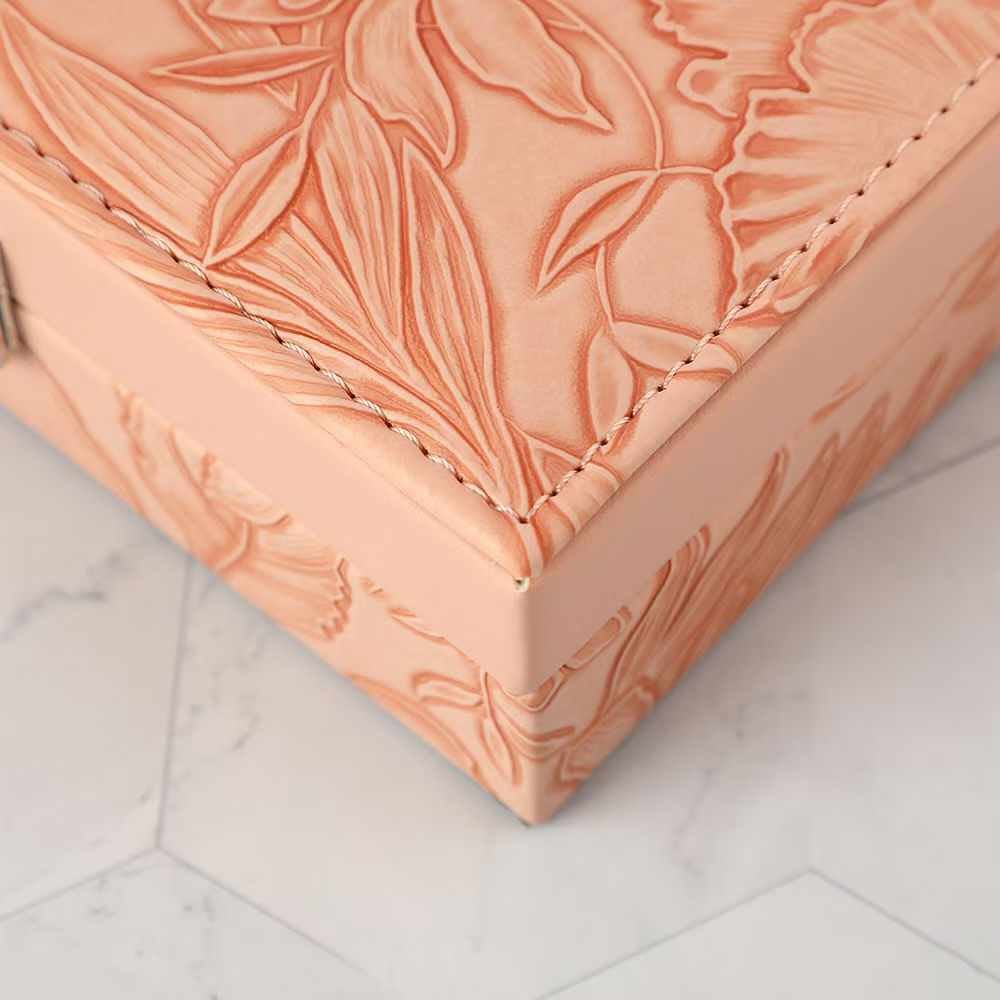 Multipurpose Luxury Self Textured Leather Jewelry Case Medium Size With Mirror BT-06