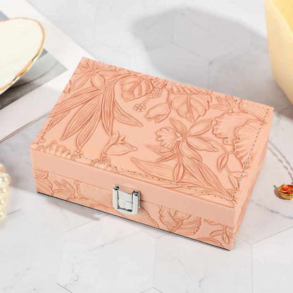 Multipurpose Luxury Self Textured Leather Jewelry Case Medium Size With Mirror BT-06