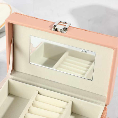 Multipurpose Luxury Self Textured Leather Jewelry Case Medium Size With Mirror BT-06