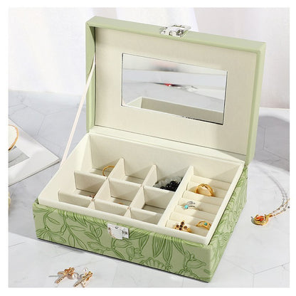 Multipurpose Luxury Self Textured Leather Jewelry Case Small Size With Mirror BT-05