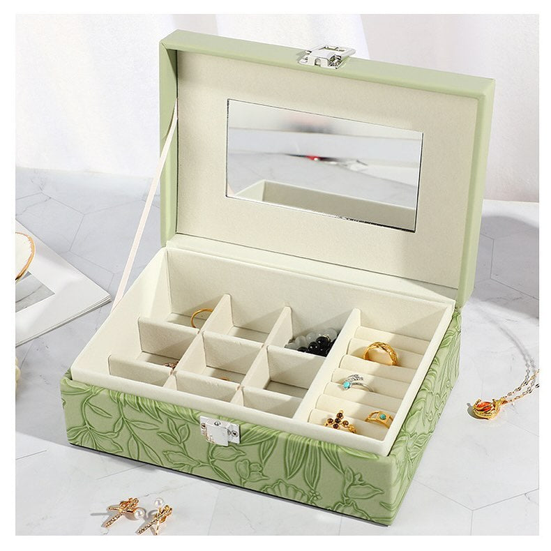 Multipurpose Luxury Self Textured Leather Jewelry Case Small Size With Mirror BT-05