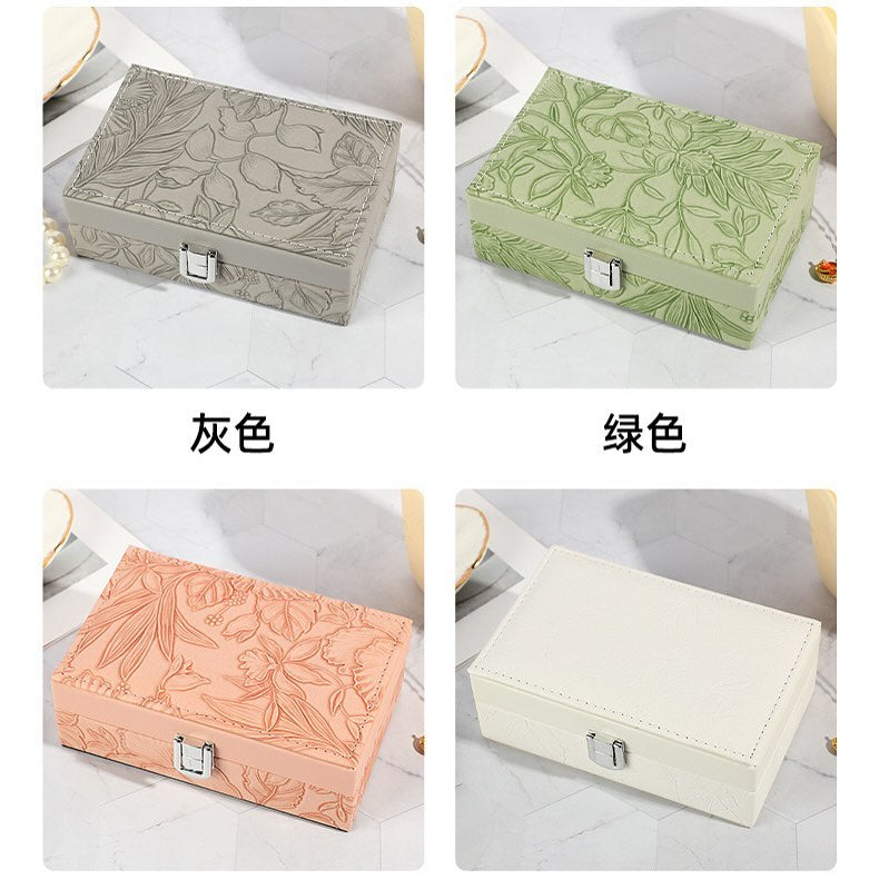 Multipurpose Luxury Self Textured Leather Jewelry Case Small Size With Mirror BT-05