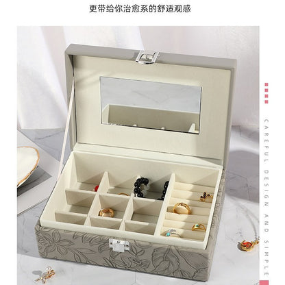 Multipurpose Luxury Self Textured Leather Jewelry Case Small Size With Mirror BT-05