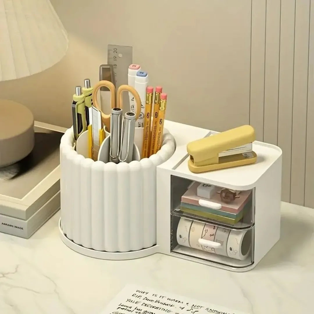 Multipurpose Nordic Style 360° Rotating Makeup Brush Holder Storage Box With Multiple Compartments Organizer