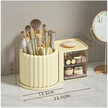 Multipurpose Nordic Style 360° Rotating Makeup Brush Holder Storage Box With Multiple Compartments Organizer