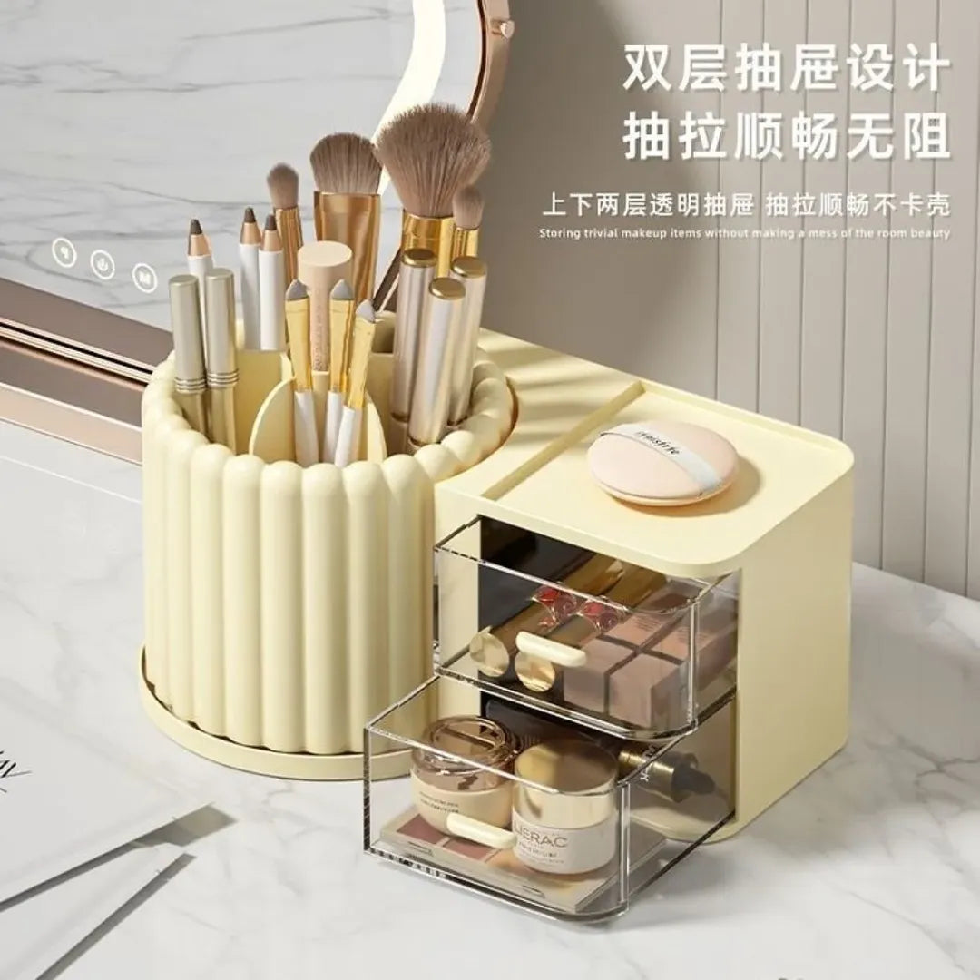 Multipurpose Nordic Style 360° Rotating Makeup Brush Holder Storage Box With Multiple Compartments Organizer