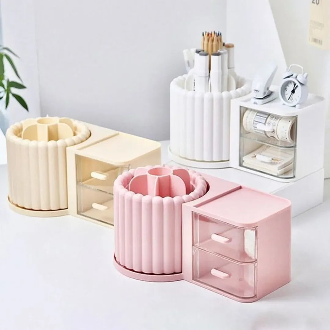 Multipurpose Nordic Style 360° Rotating Makeup Brush Holder Storage Box With Multiple Compartments Organizer