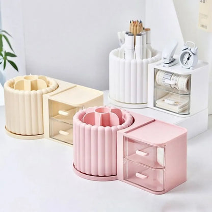Multipurpose Nordic Style 360° Rotating Makeup Brush Holder Storage Box With Multiple Compartments Organizer