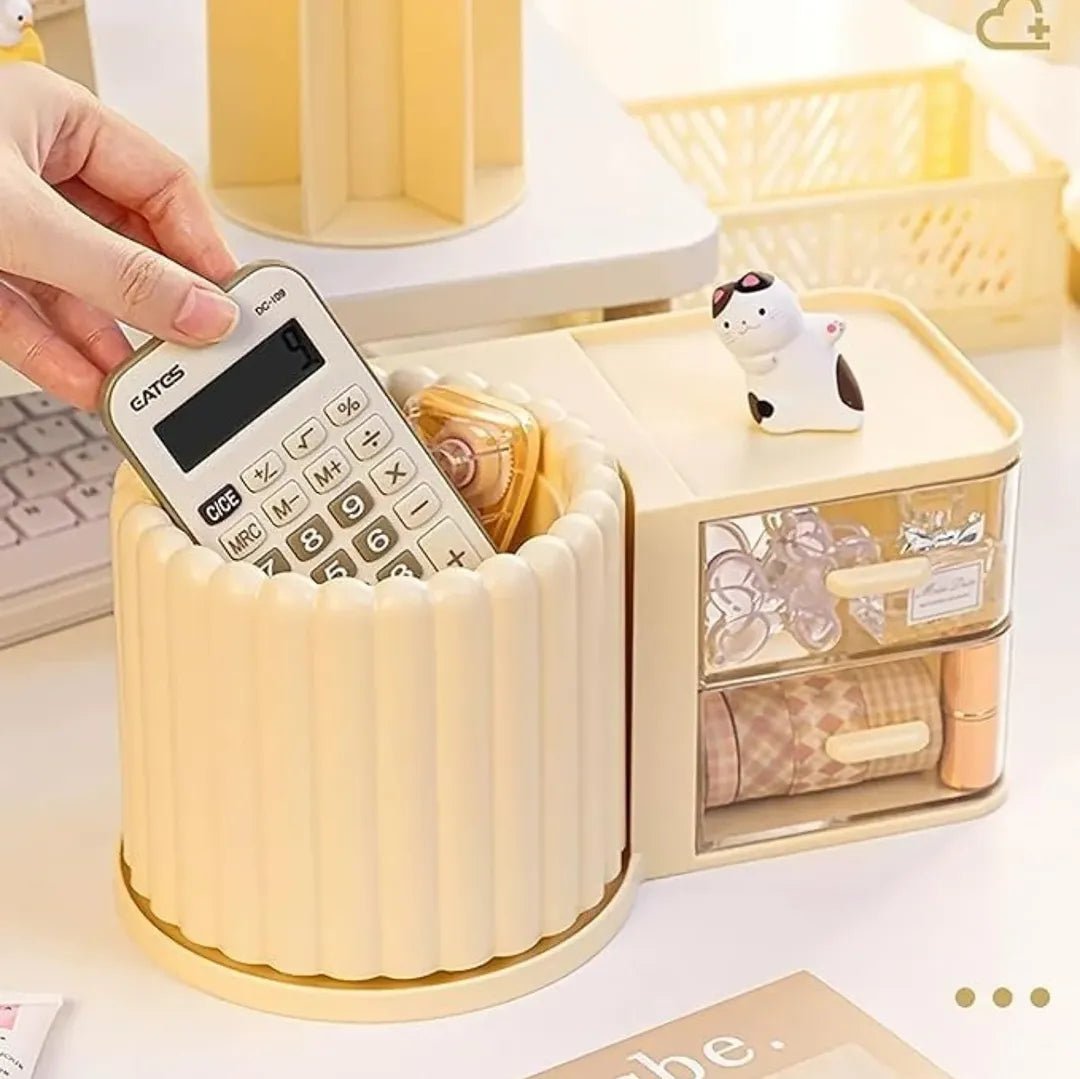 Multipurpose Nordic Style 360° Rotating Makeup Brush Holder Storage Box With Multiple Compartments Organizer