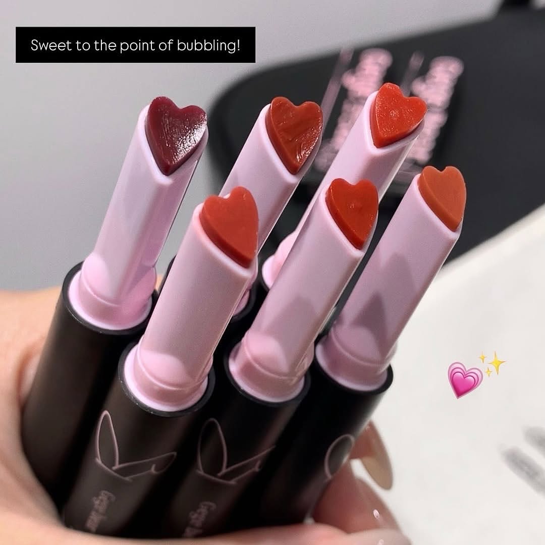 Gege Bear Heart Shape Magic Pen Moisturizing Solid Lip Gloss Lipstick 6Pcs Set