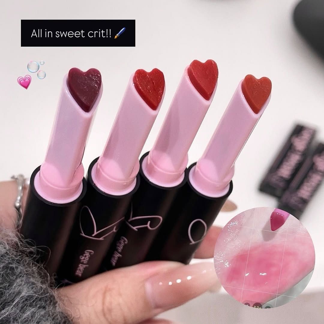Gege Bear Heart Shape Magic Pen Moisturizing Solid Lip Gloss Lipstick 6Pcs Set