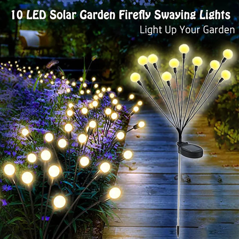 10 Lights LED Solar Powered Firefly Light Outdoor Waterproof Solar Garden Light Decorative Swaying Wind Dancing Solar Lamp