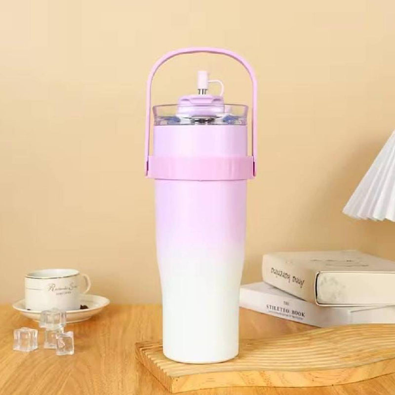 Stainless Steel Gradient Tumbler With Lid & Straw Water Bottle