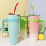 Stainless Steel Gradient Tumbler With Lid & Straw Water Bottle