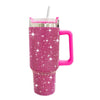 Stainless Steel 40oz Rhinestone Tumbler Straw Cup Glitter With Straw Lid And Handle