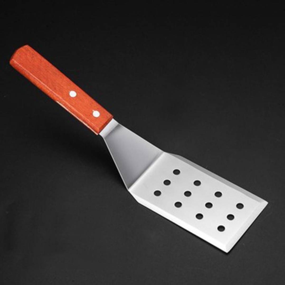 Stainless Steel Trumpet Scoop With Draining Holes Spatula With Wood Handle Each