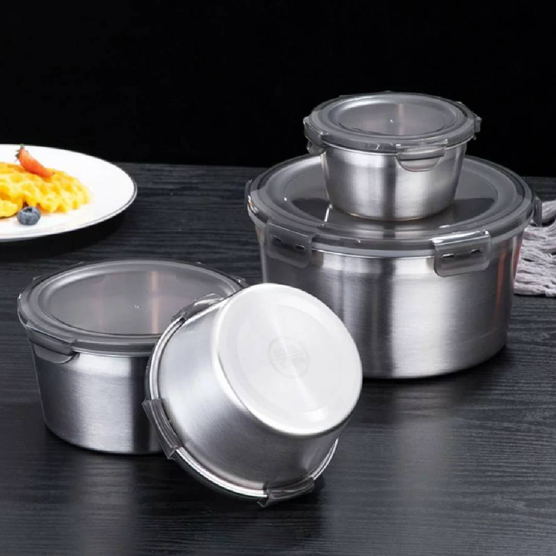 Stainless Steel Round Food Storage Containers With Lid 4Pcs Set