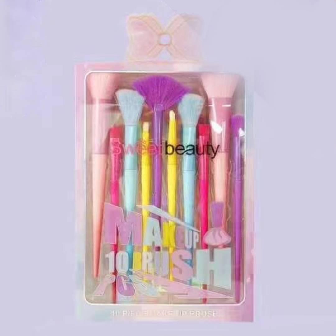 Sweet Beauty Multi Color Makeup Brush 10Pcs Set