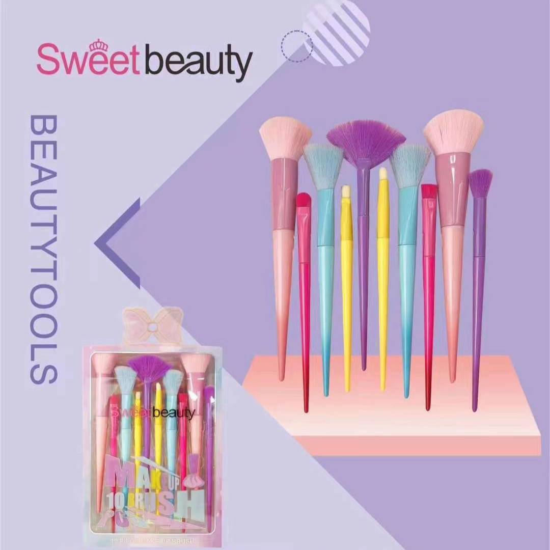 Sweet Beauty Multi Color Makeup Brush 10Pcs Set