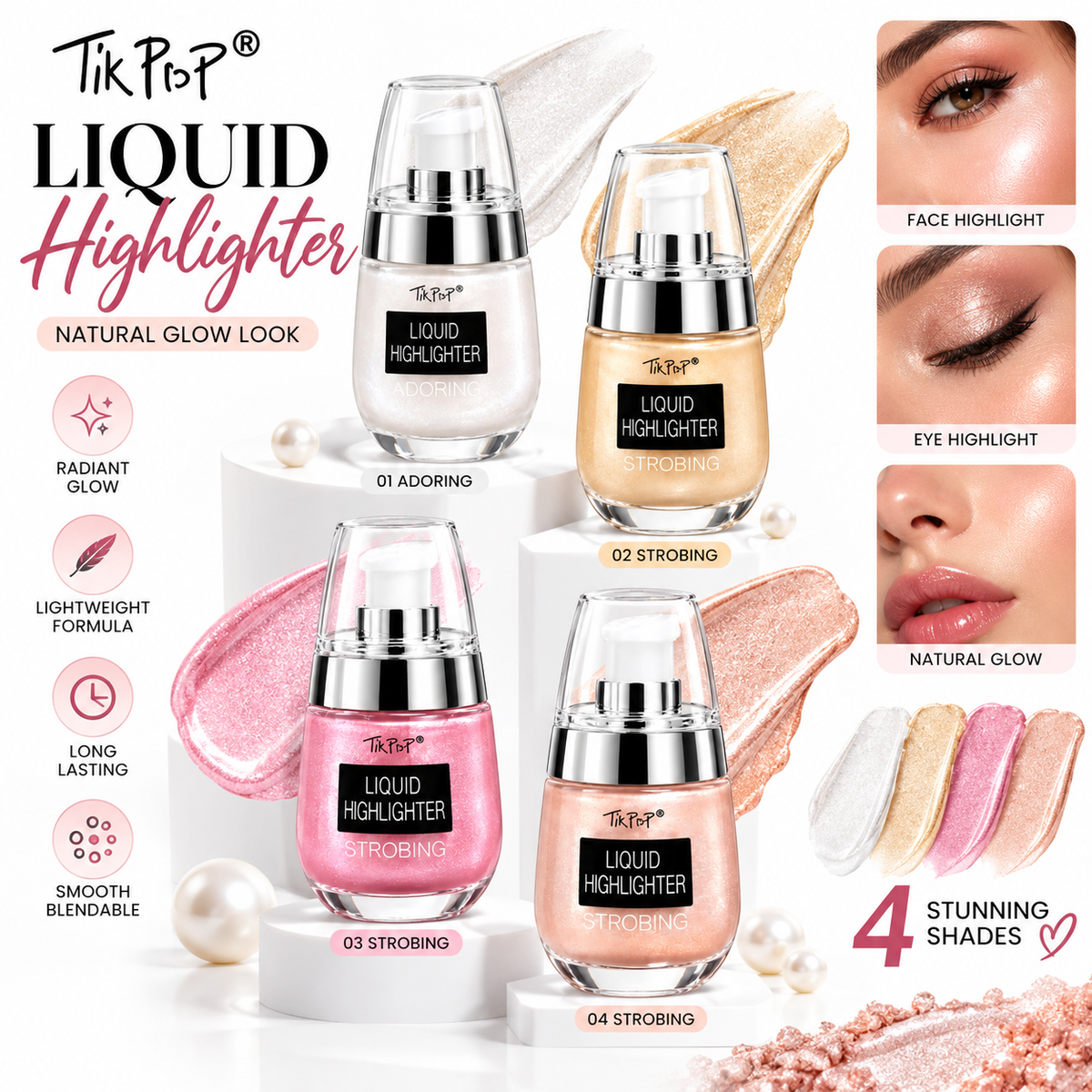 TikPop Radiant Glow Liquid Highlighter Pack of 4
