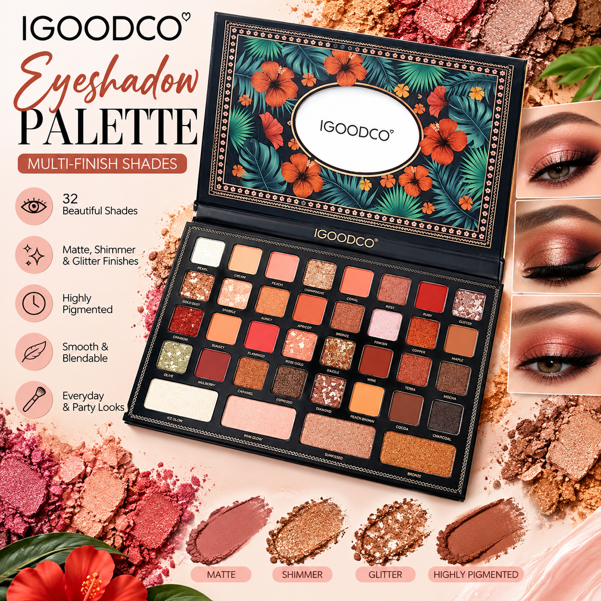 IGOODCO Floral Fantasy 36-Color Eyeshadow Palette IG-3696