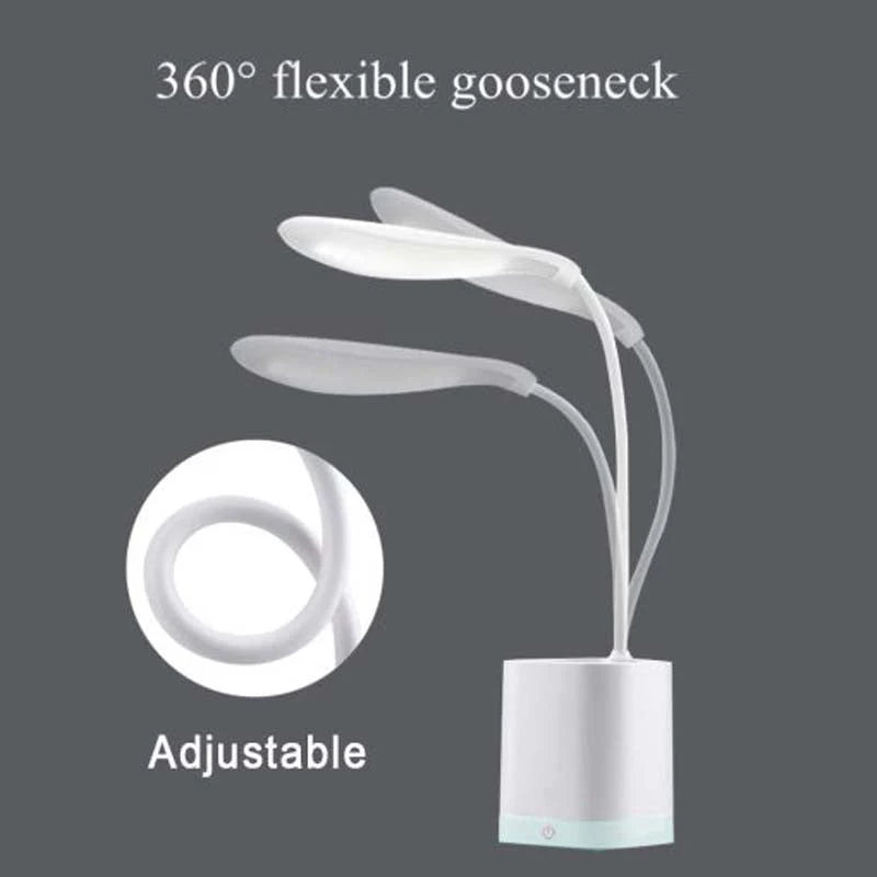 USB Rechargeable Flexible Smart LED Desk Lamp With Pen Holder And Mobile Holder