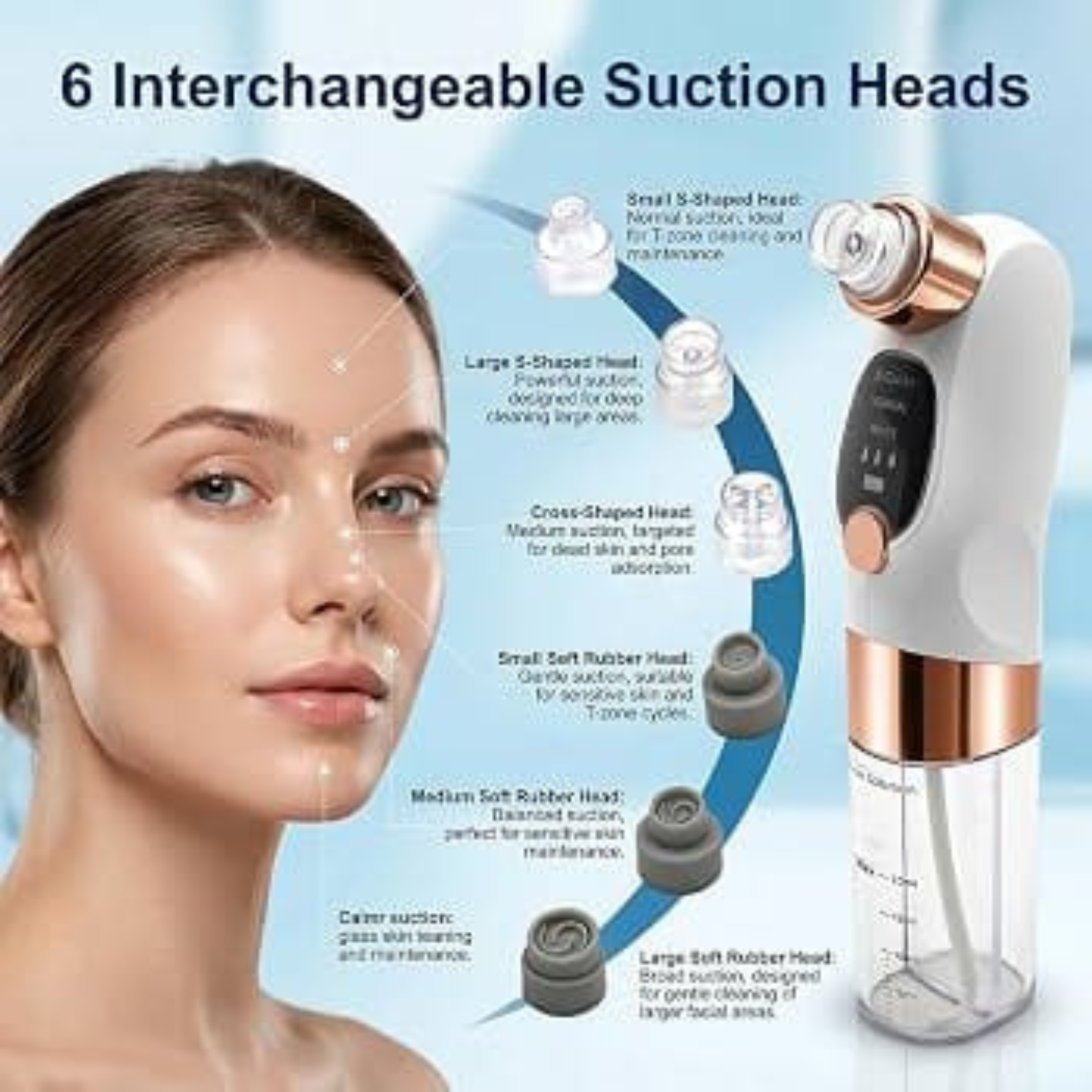Blackhead Sucker Electric Pore Cleaner With 6 Heads And 3 Adjustable Levels Blackhead And Acne Extractor USB Rechargeable Deep Facial Cleansing Kit For Nose And Face