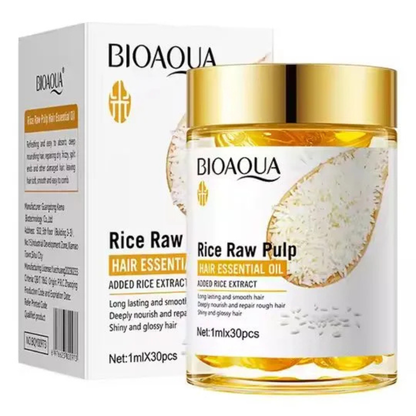 BIOAQUA Rice Raw Pulp Hair Essential Oil  30 Capsules Organic Treatment Promotes Hair Growth Moisturizing Repair Damaged Growth Oil Hair Care Hair Oil