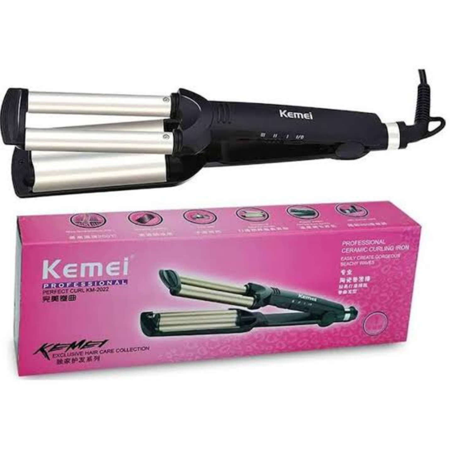 Kemei KM-2022 Hair Curling Ceramic 3 Barrel Clamp Curler