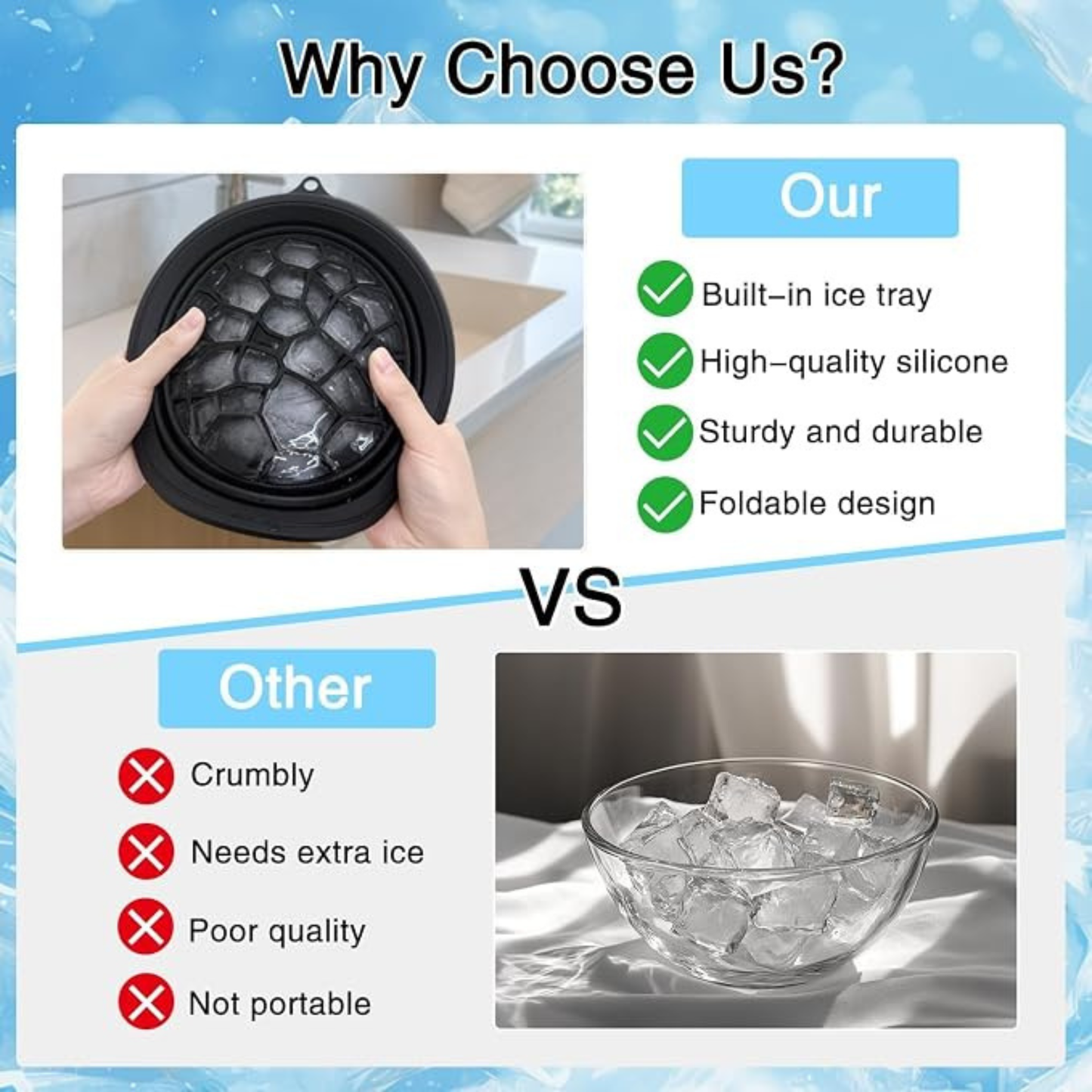 Face Ice Bath Bowl With Built-In Ice Tray Collapsible Silicone