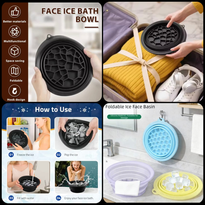 Face Ice Bath Bowl With Built-In Ice Tray Collapsible Silicone