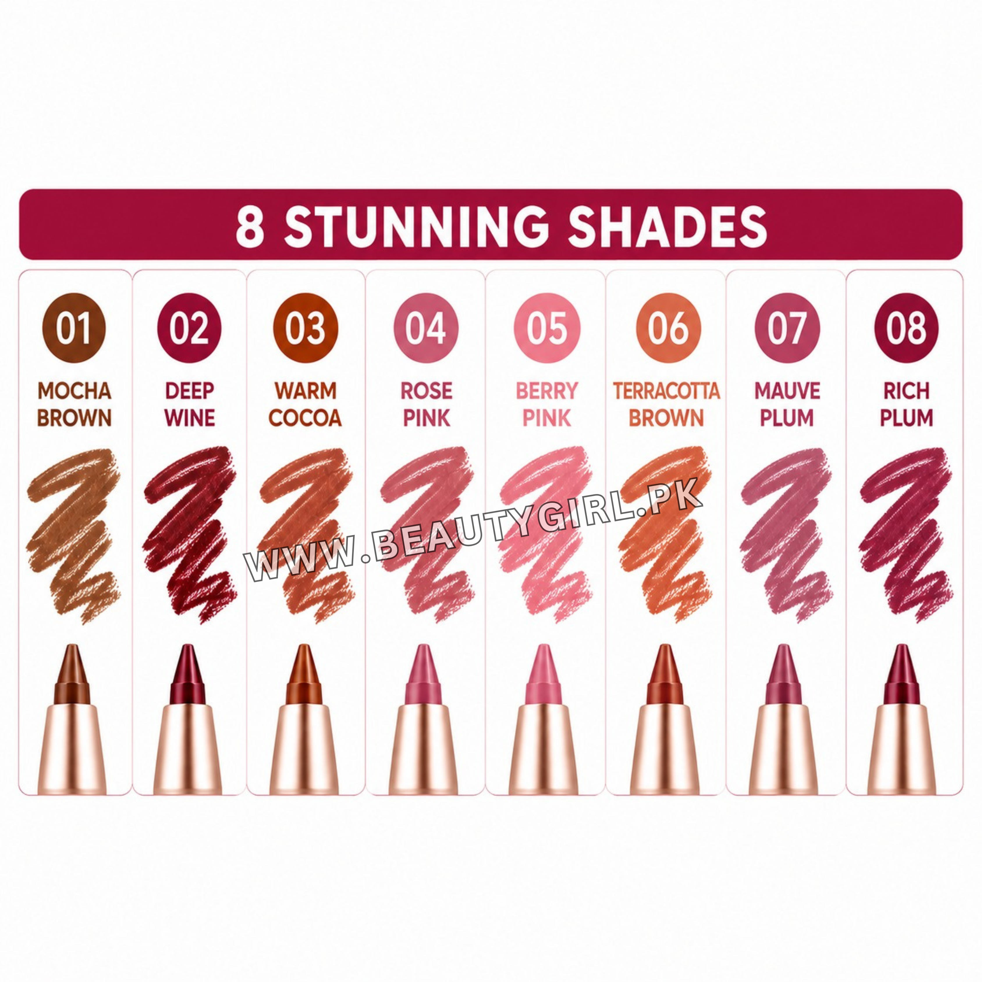 Romantic Rain New Color Waterproof Lip Liner Pen 8Pcs Set