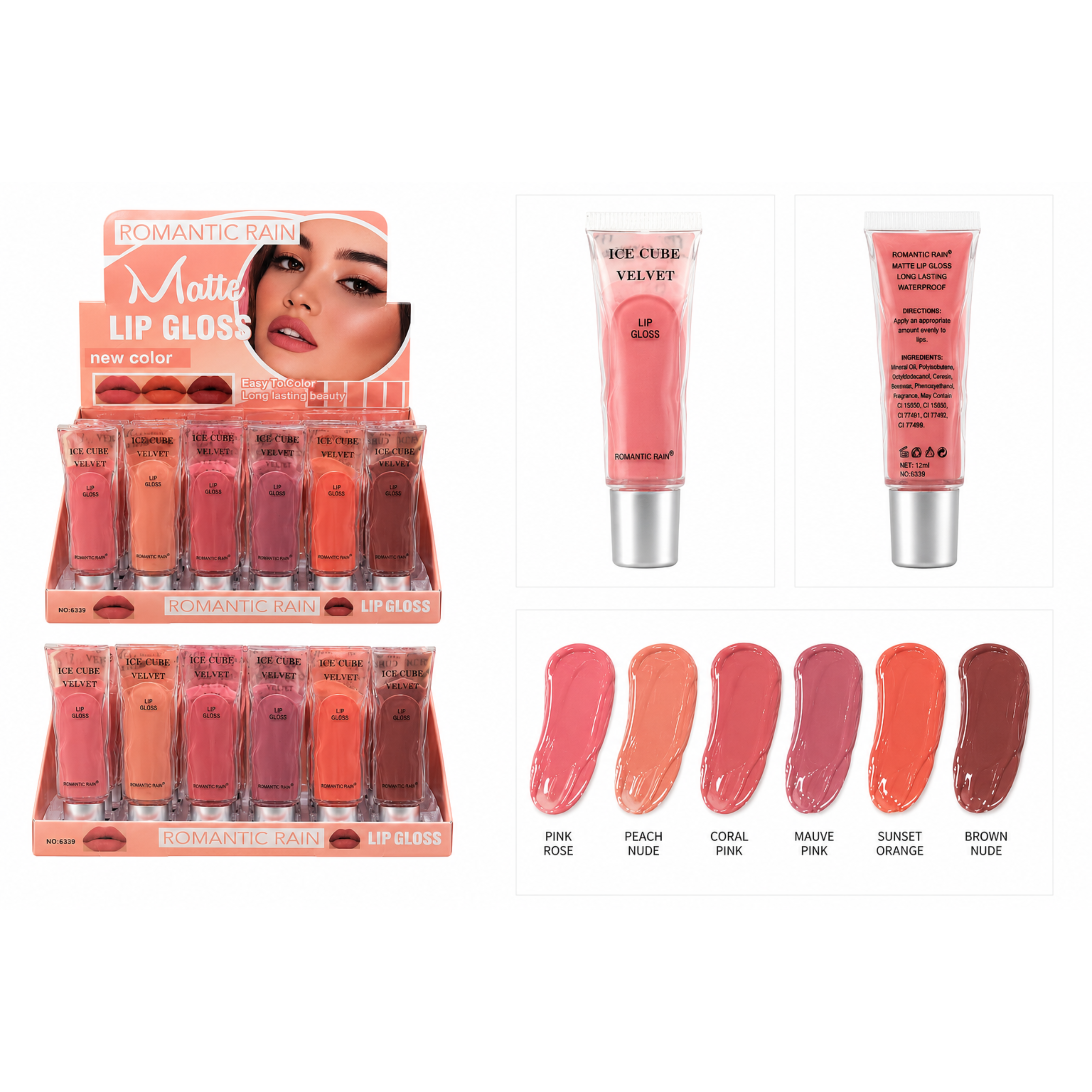 Romantic Rain Matte Lip Gloss Trendy Shades Collection 6 Pcs Set