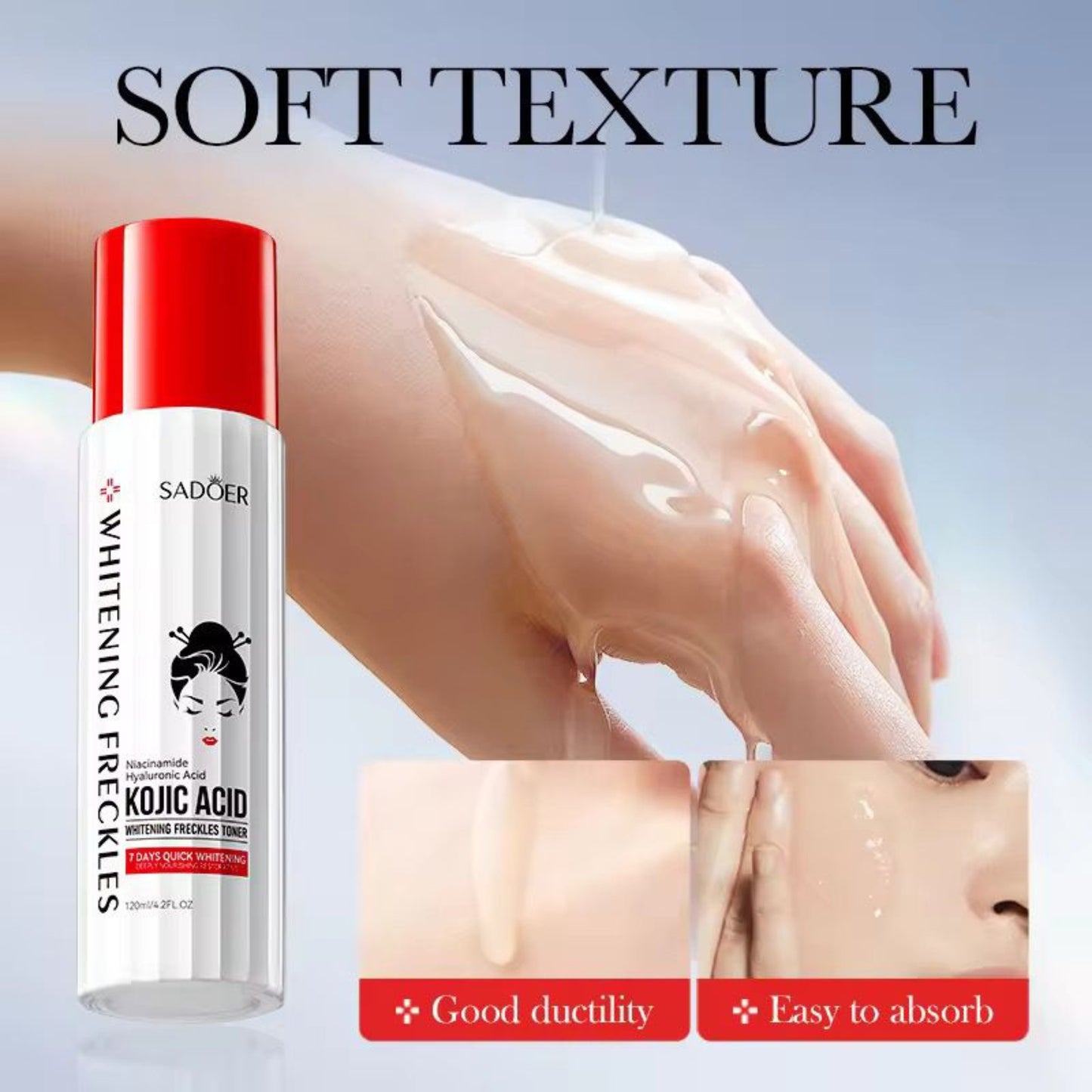 Sadoer Hyaluronic Acid Moisturizing Hydrating Dark Skin Brightening Lightening Refreshing Kojic Acid Facial Toner