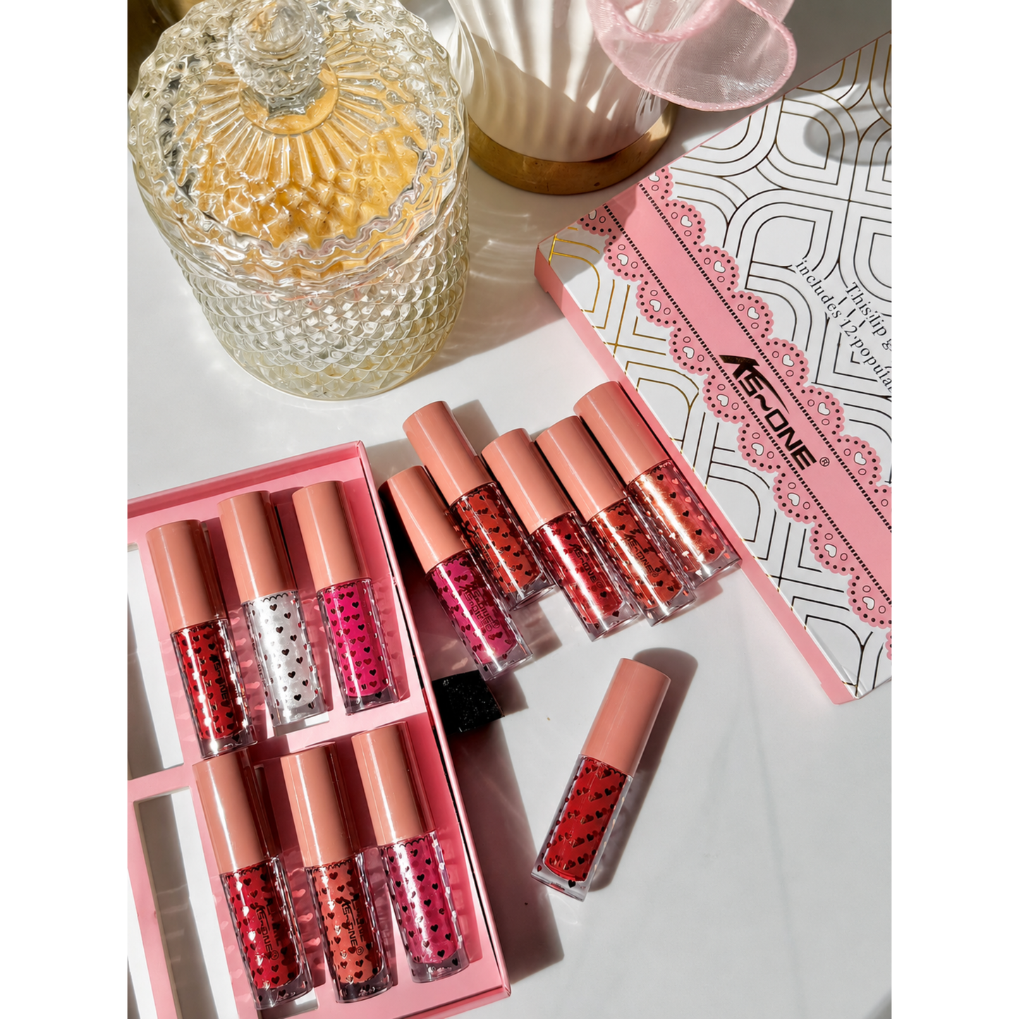 KS-ONE Lip Gloss Gift Set Long Lasting Glittery Glossy 12 Colors Shades