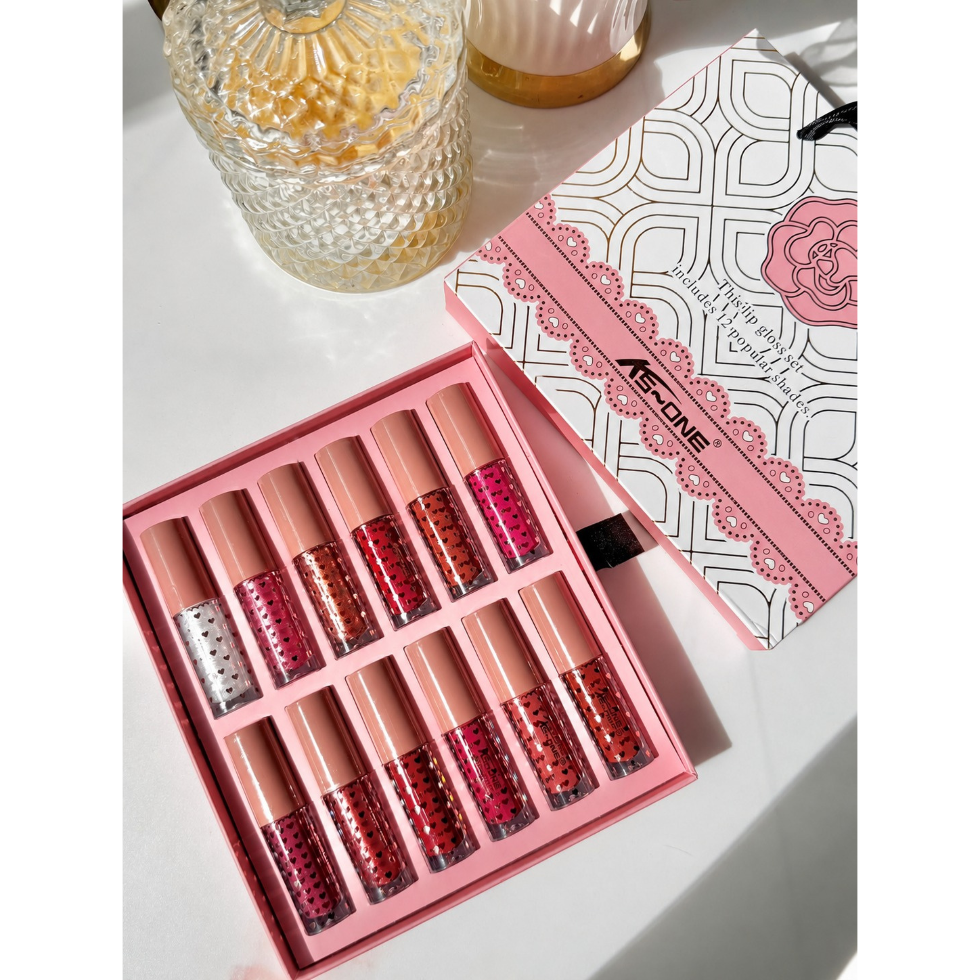KS-ONE Lip Gloss Gift Set Long Lasting Glittery Glossy 12 Colors Shades