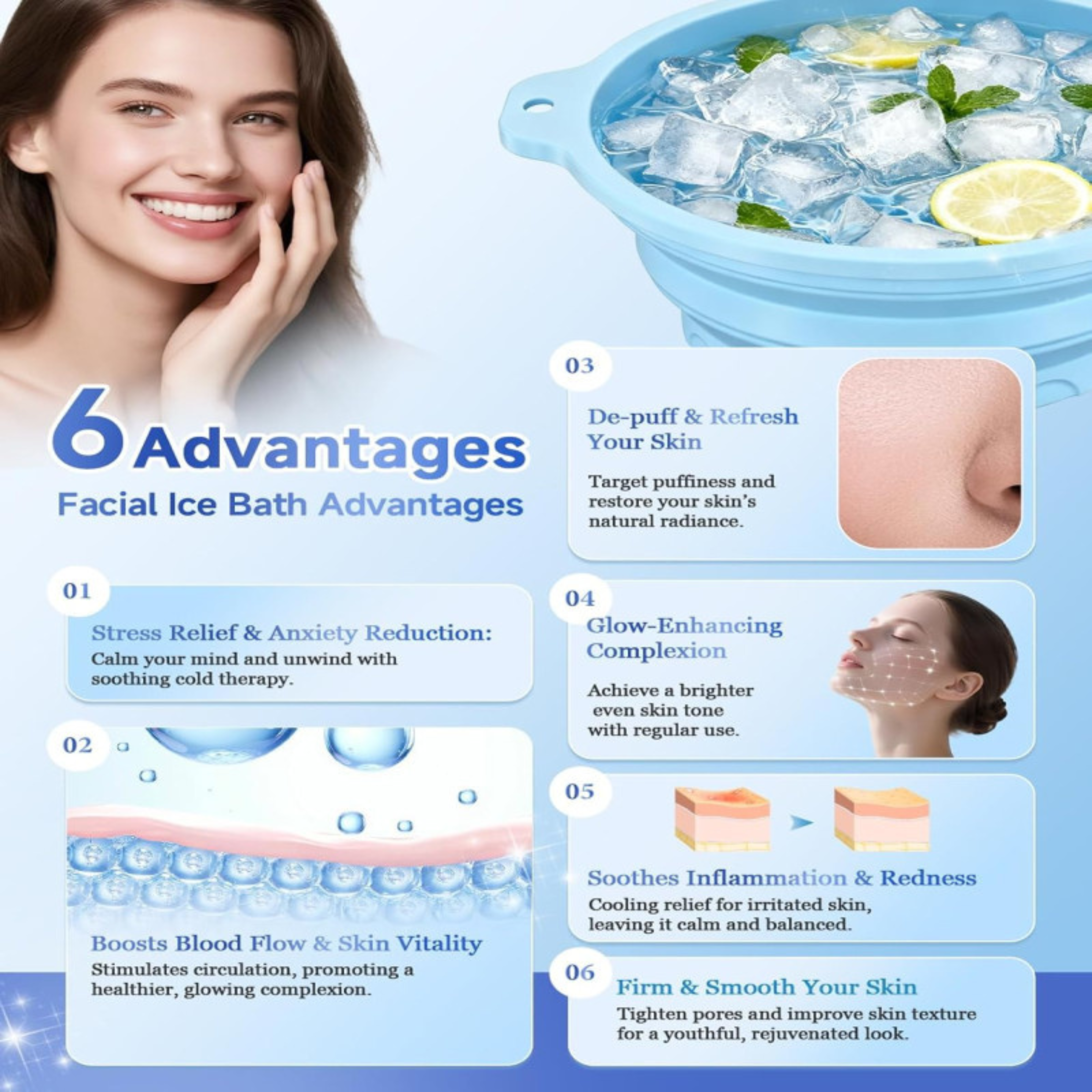 Face Ice Bath Bowl With Built-In Ice Tray Collapsible Silicone