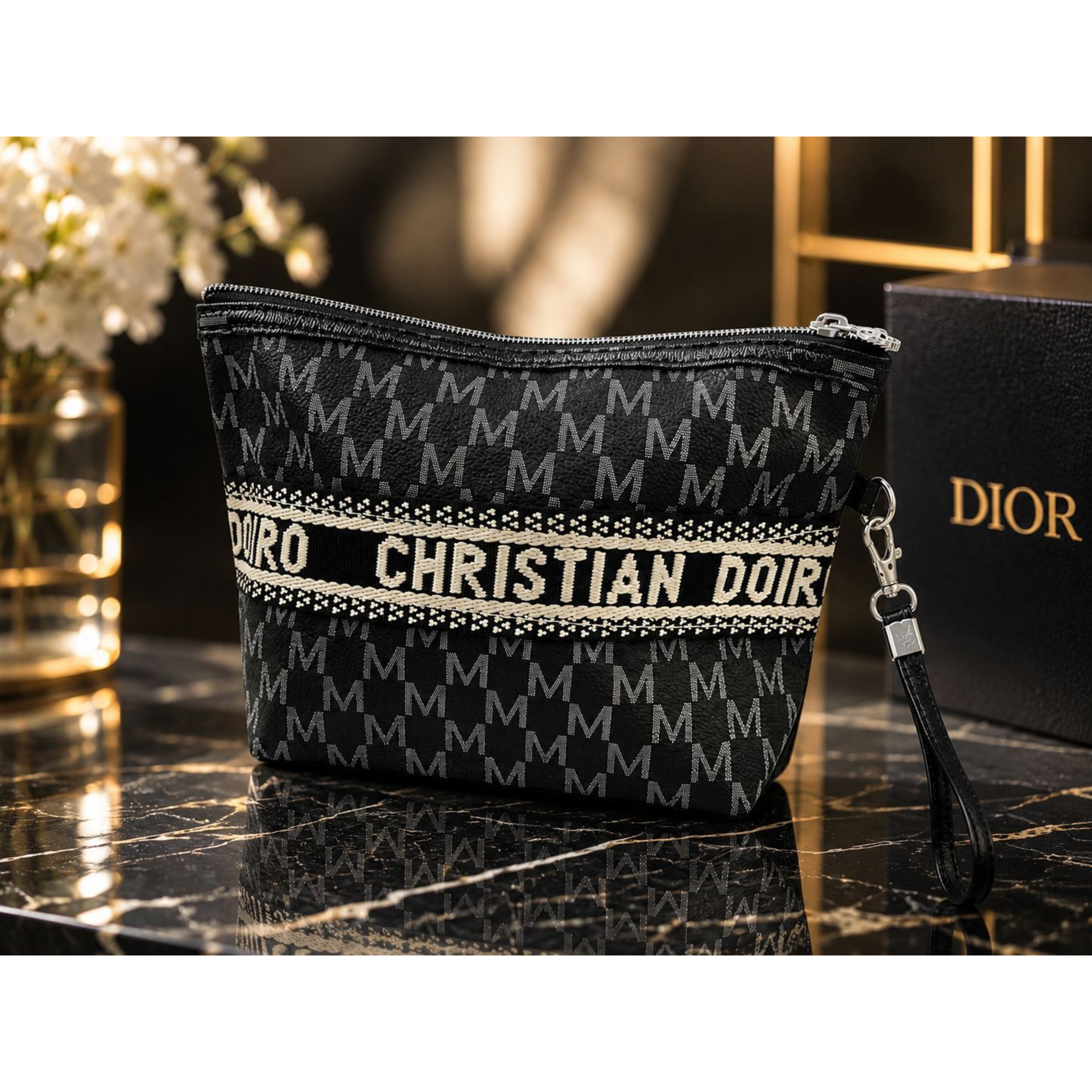 Christian Doiro Premium Designer Pouch Crafted with Stylish Modern Look Durable Finish And Elegant Wrist Strap Perfect For Daily Essentials Travel  And Luxury Fashion Styling.