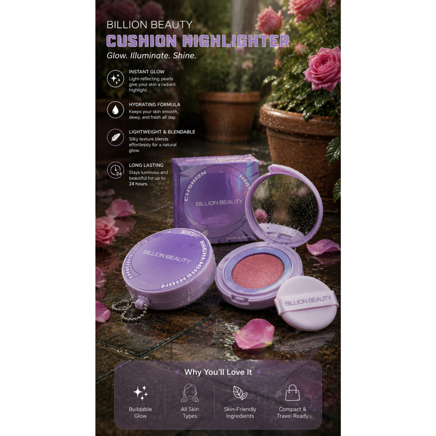 Billion Beauty Professional Glow Cushion Highlighter 4 Piece Set