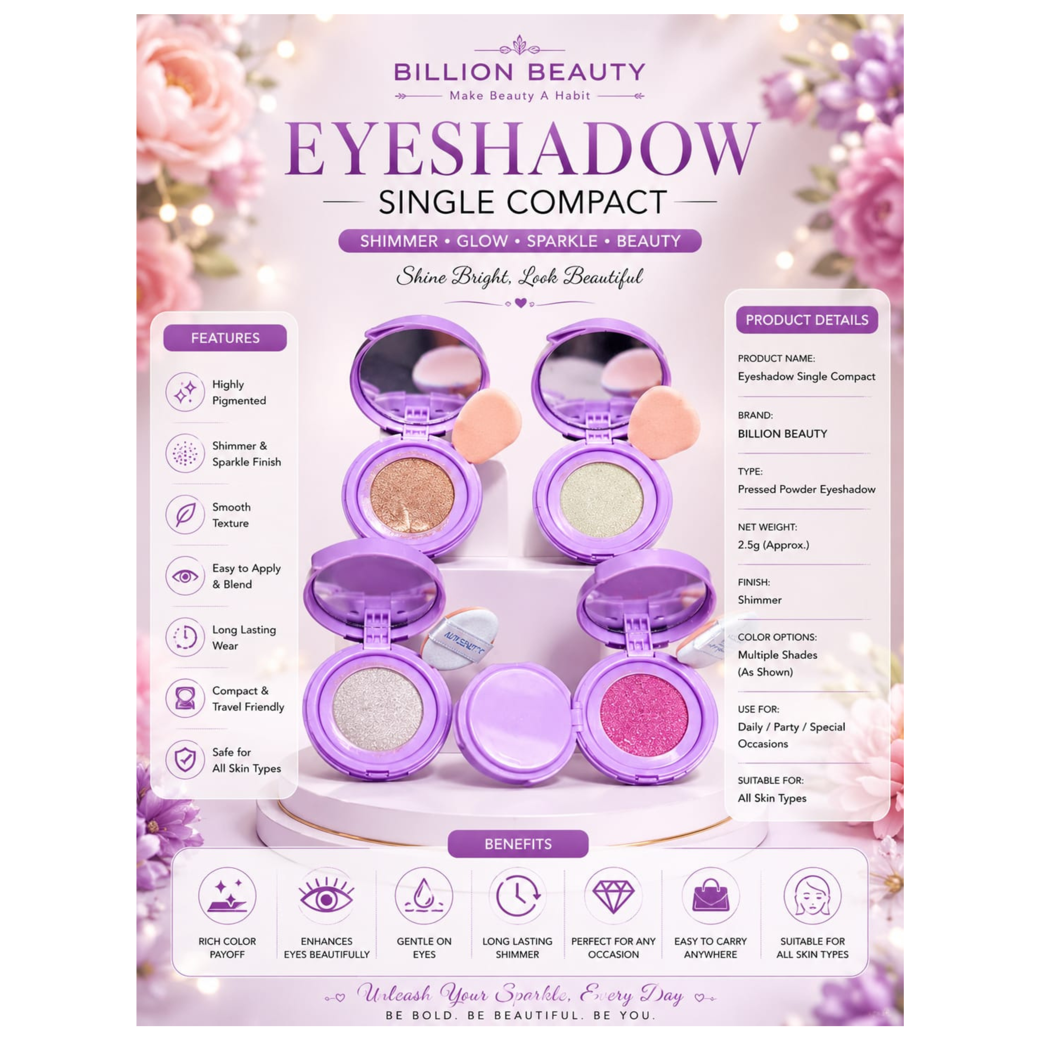Billion Beauty Professional Glow Cushion Highlighter 4 Piece Set