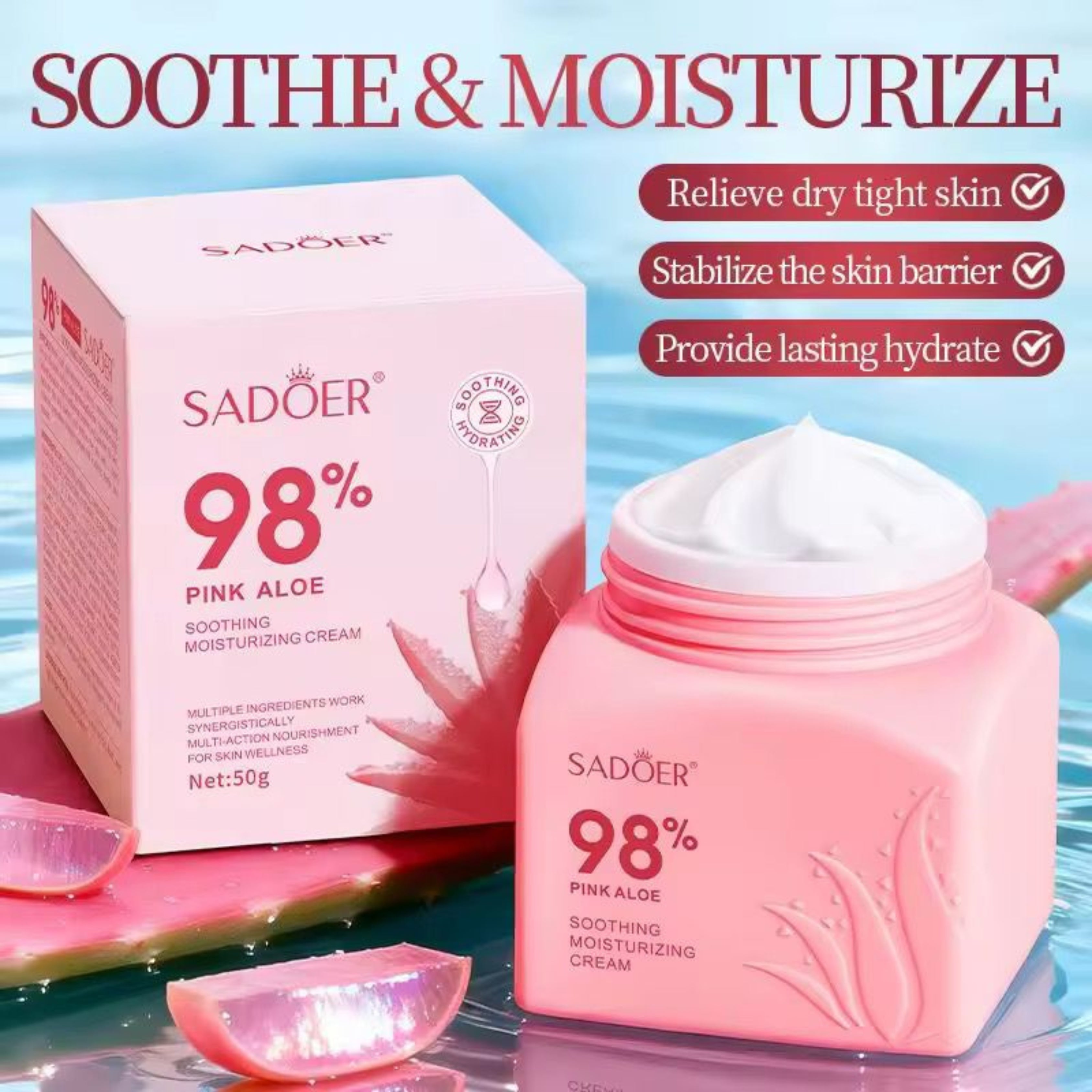 Sadoer 98% Pink Aloe Soothing Moisturizing Cream