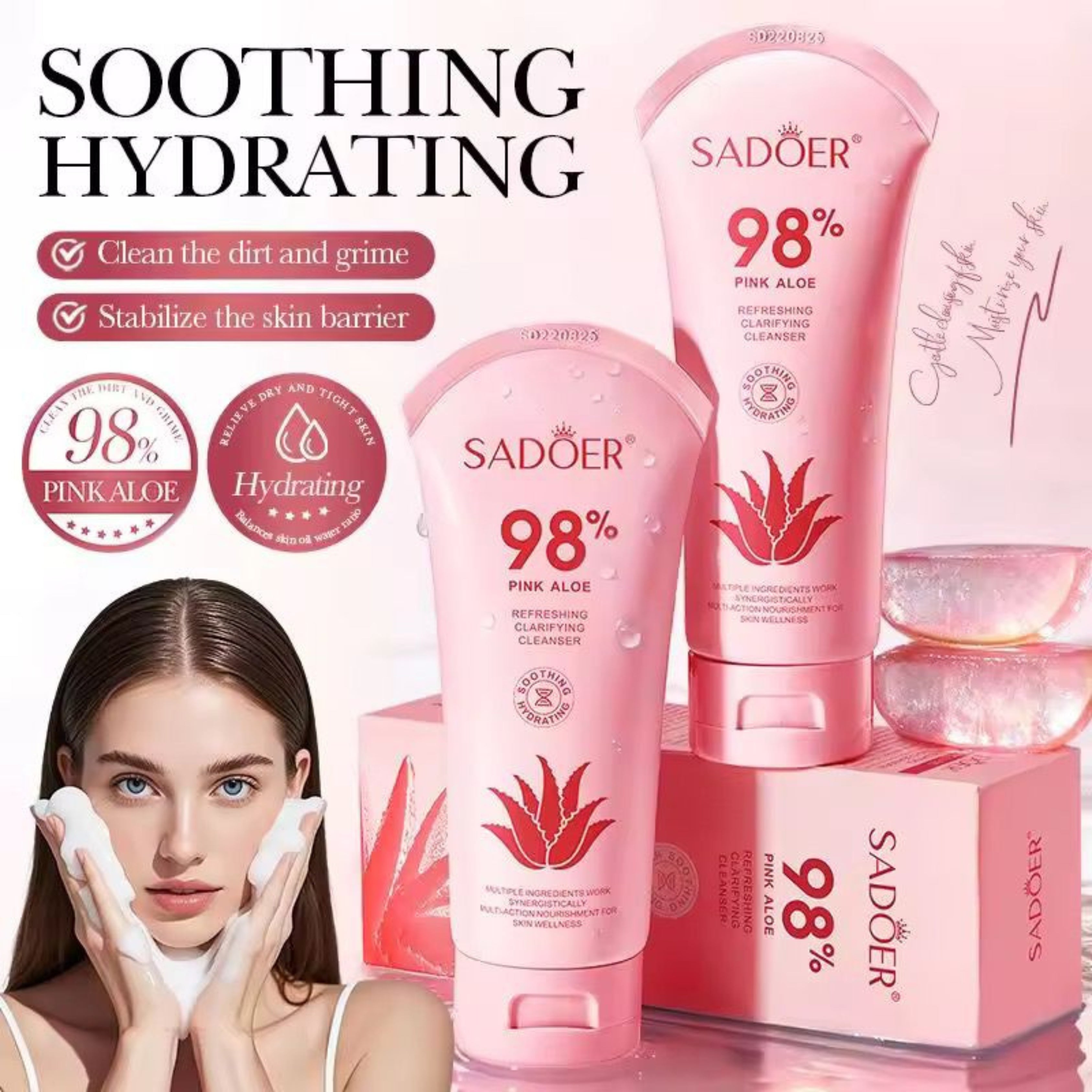 Sadoer 98% Pink Aloe Refreshing Clarifying Cleanser