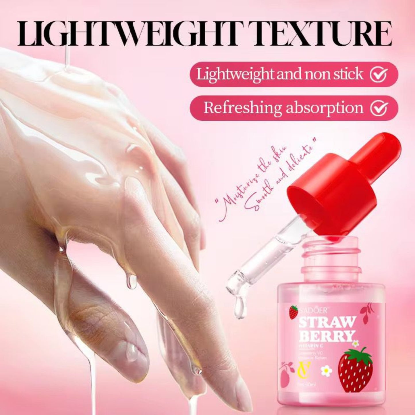 Sadoer Strawberry Extract VC Skin Care Serum Hyaluronic Acid Intense Moisturizing Strawberry Serum