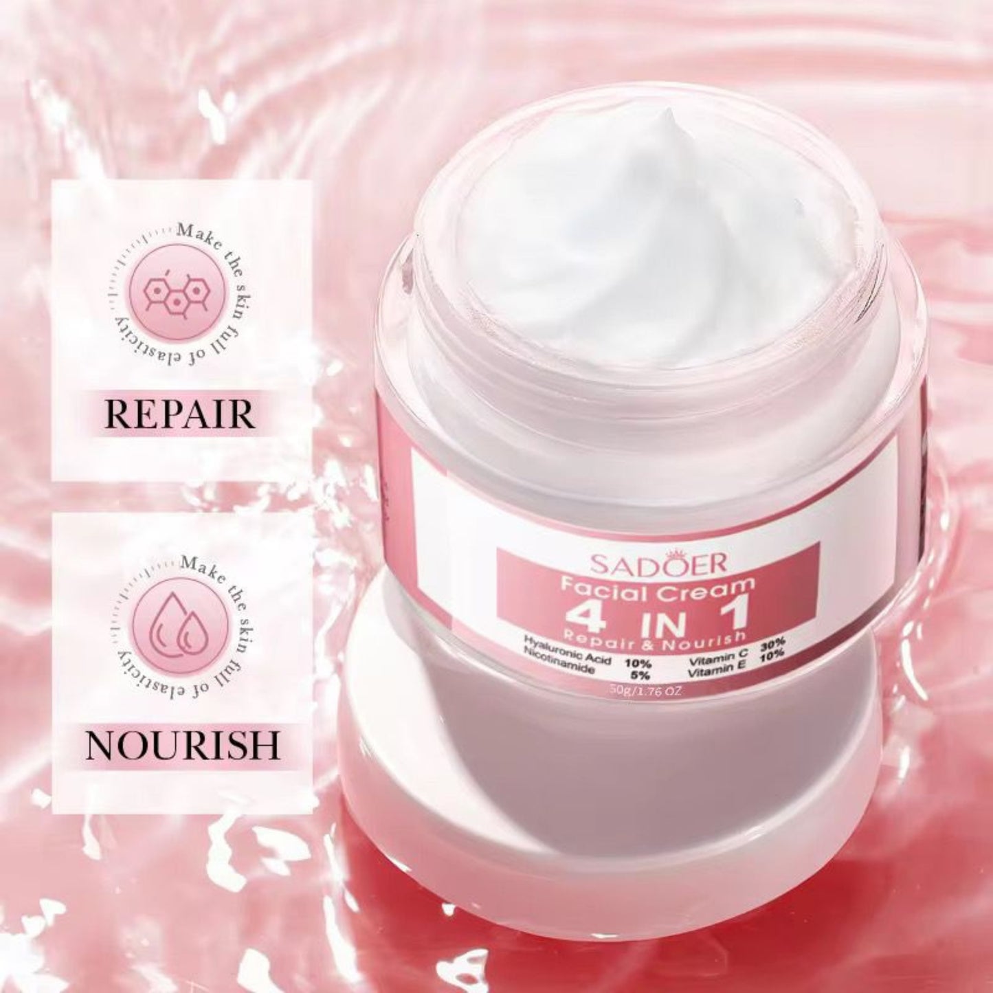 Sadoer 4 In1 Hydrating Face Cream Brightening Firming Moisturizing Smoothing Skin Cream