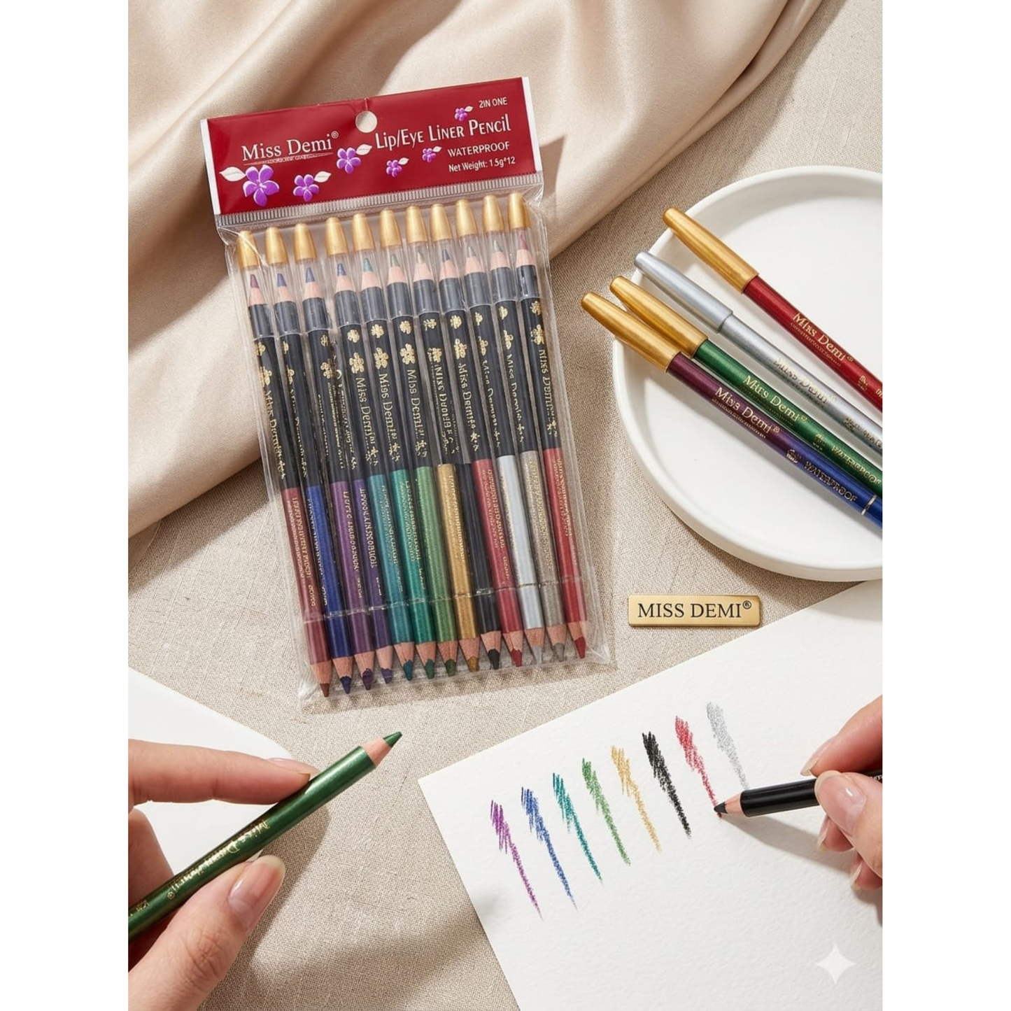 Miss Demi  2in1 Makeup Eye Liner Eye Pencil Waterproof Protection Pencils Set