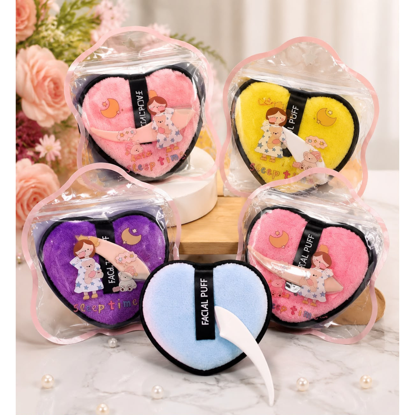 Heart Shape Facial Powder Puff Soft Makeup Sponge Pack Of 2